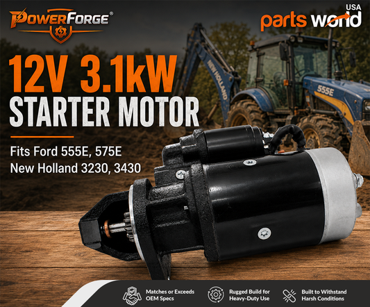 12V 3.1kW Starter Motor for Ford 555E, 575E and New Holland 3230, 3430