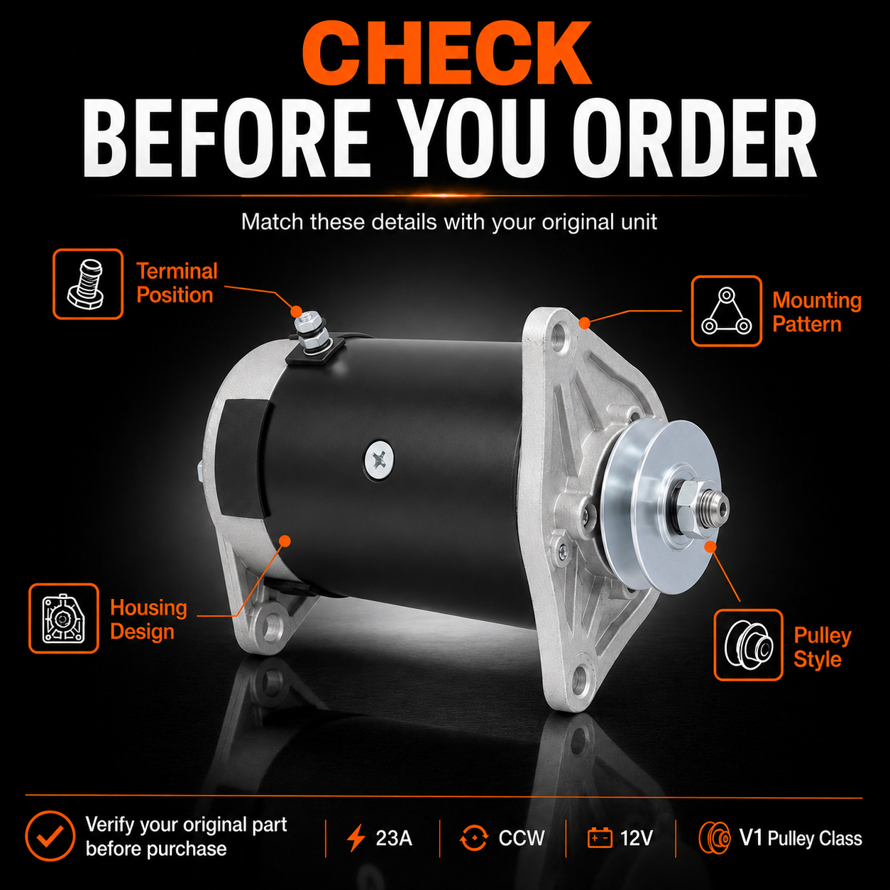12V 25A Starter Generator fits Club Car DS, Carryall (1984-1996)