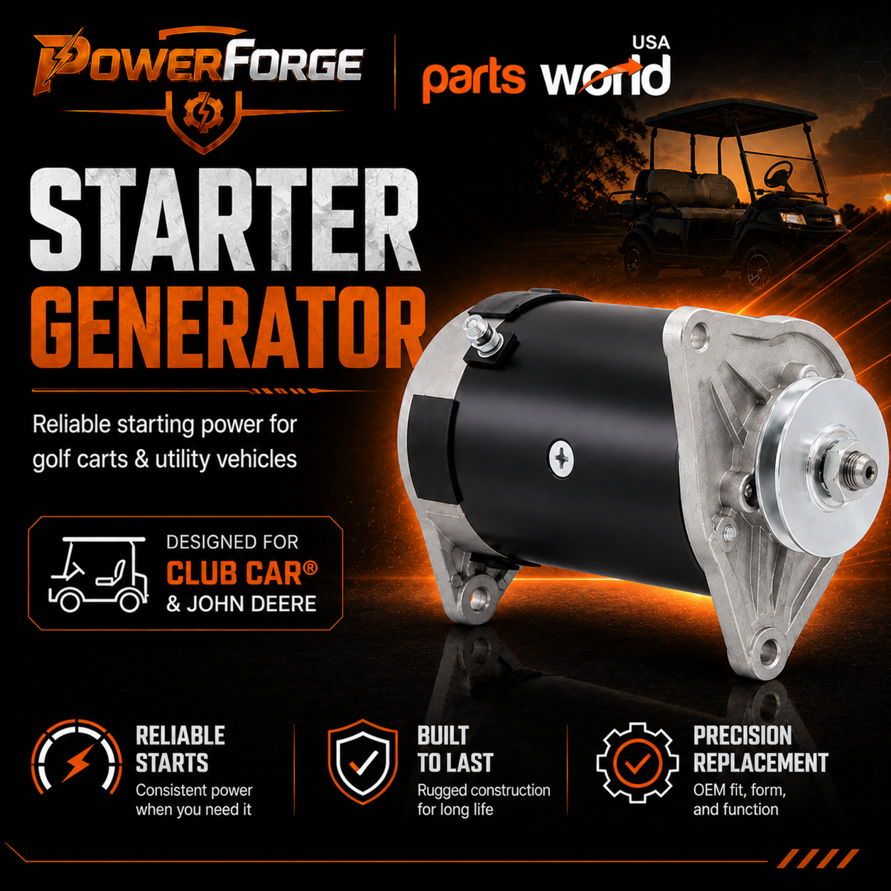 12V 25A Starter Generator fits Club Car DS, Carryall (1984-1996)