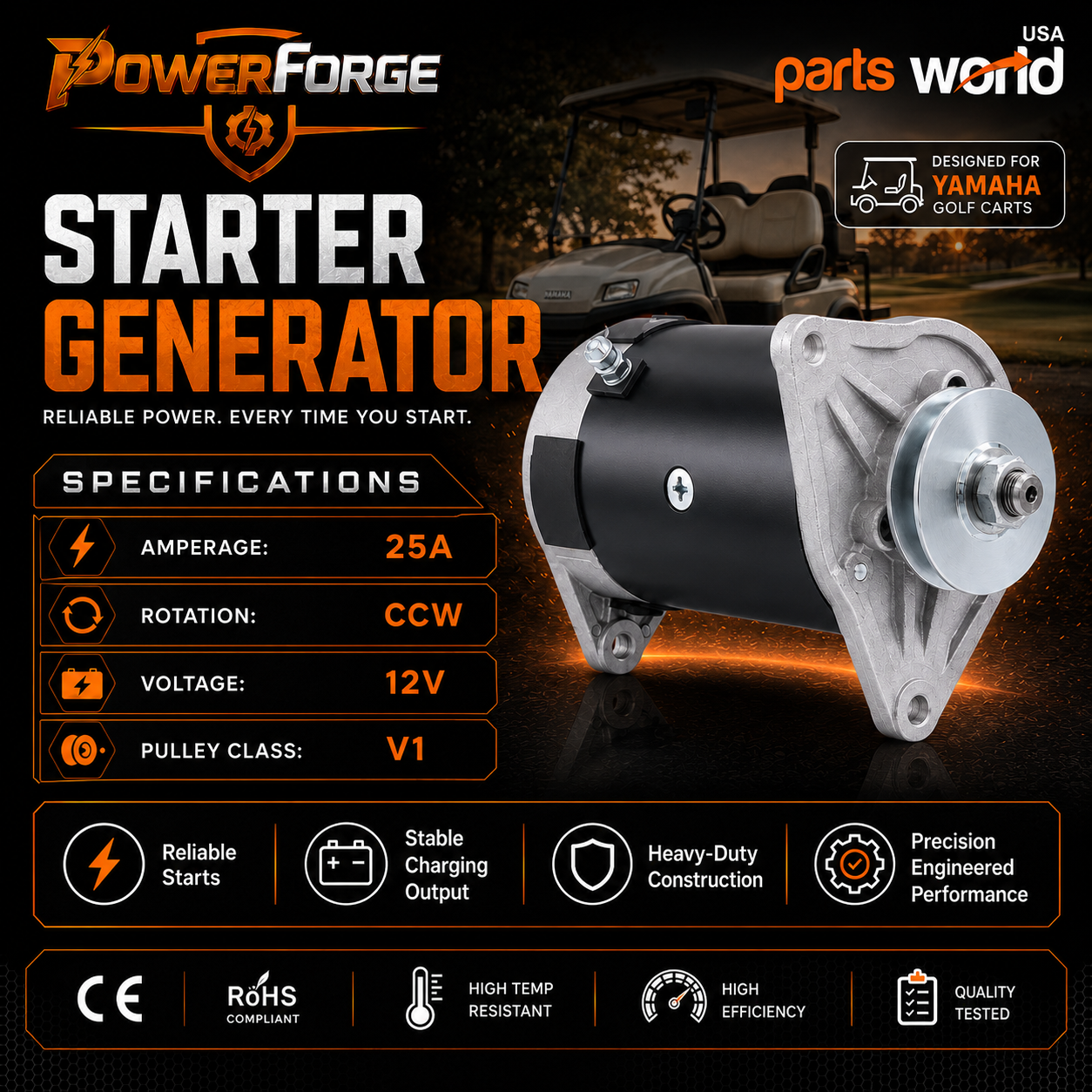 12V 25A Starter Generator fits Yamaha G1A (1979-1986), G3A 1986