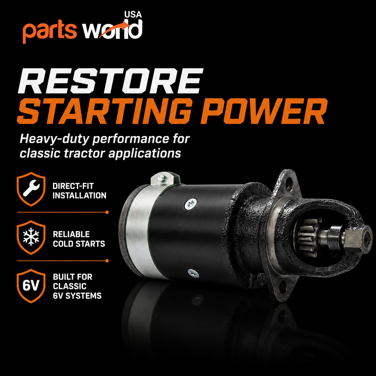 6V Starter Motor fits Massey Ferguson TO-20 (1948-1951)