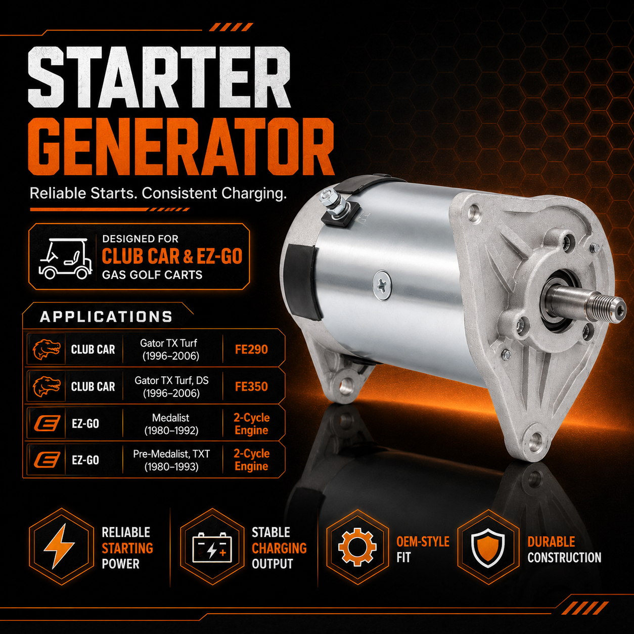 12V 23A Starter Generator fits Club Car DS, Precedent, Carryall