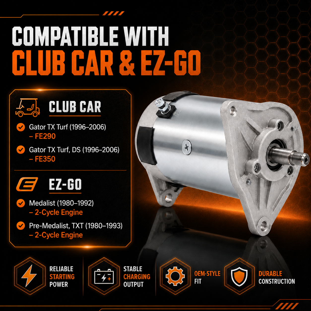 12V 23A Starter Generator fits Club Car DS, Precedent, Carryall