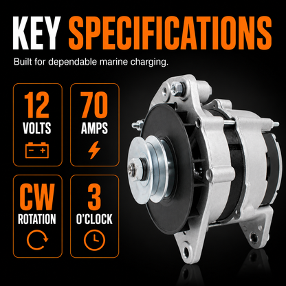 12V 70A Universal Marine Alternator fits Various Boats, Prestolite