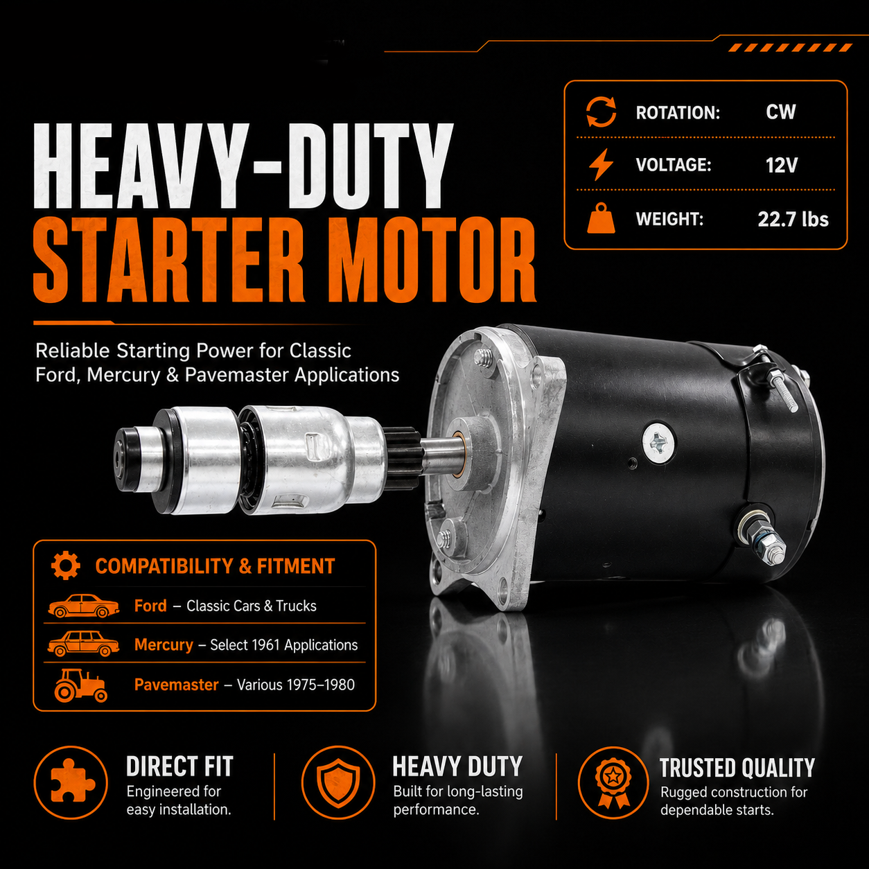 12V Starter Motor fits Ford F100 F250 F350 (1956-1961)