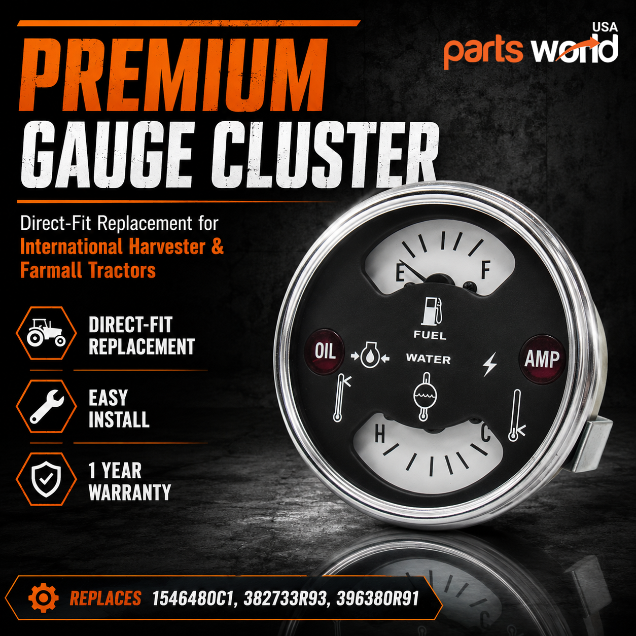 Gauge Cluster fits IH Farmall 706 806 1206 1546480C1