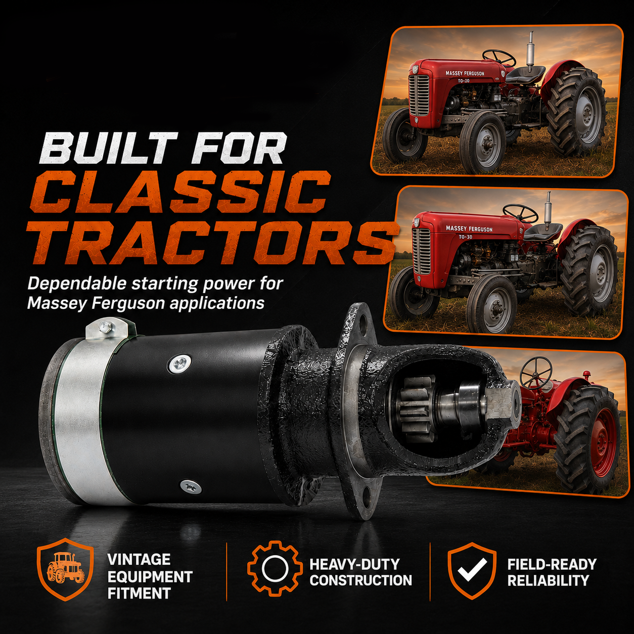6V Starter Motor fits Massey Ferguson TO-20 (1948-1951)