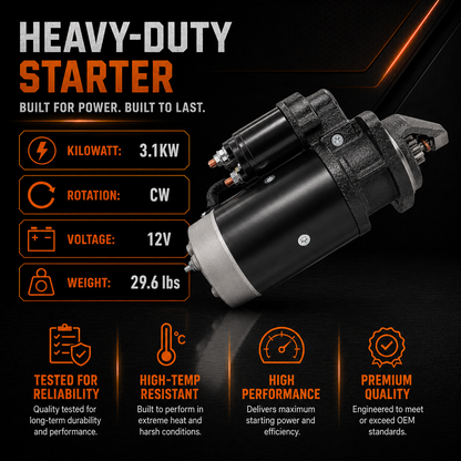 12V 3kW Starter fits Massey Ferguson MF-399, MF-290, MF-375 (1983-1999)