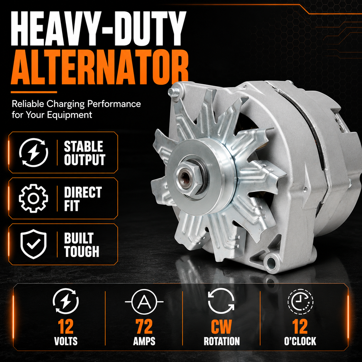 12V 72A Alternator fits Allis Chalmers 7000 7010, FORD 296C (1985-1992)