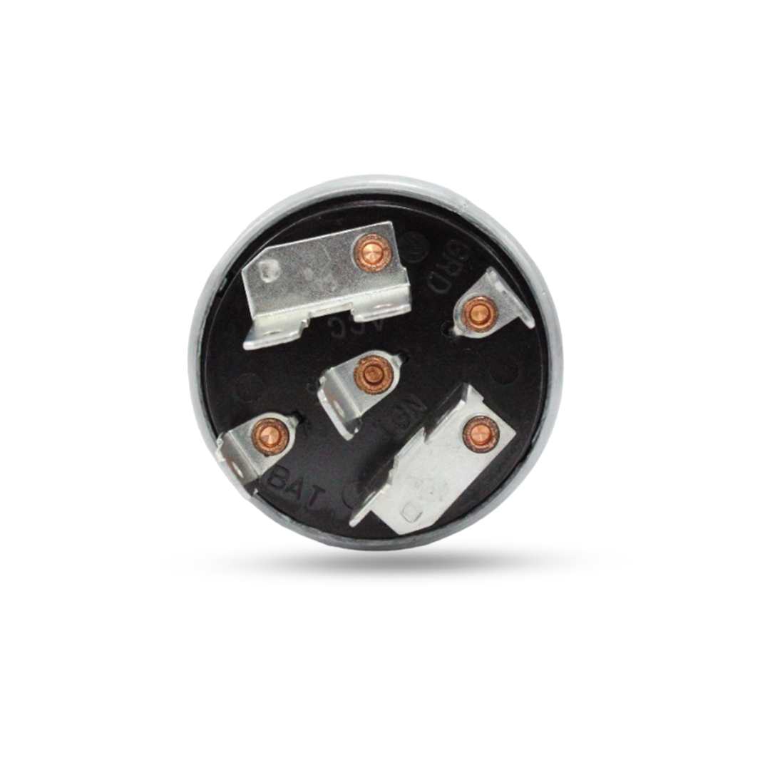 Angled view of AR58126 ignition switch showing side and terminal pins for John Deere