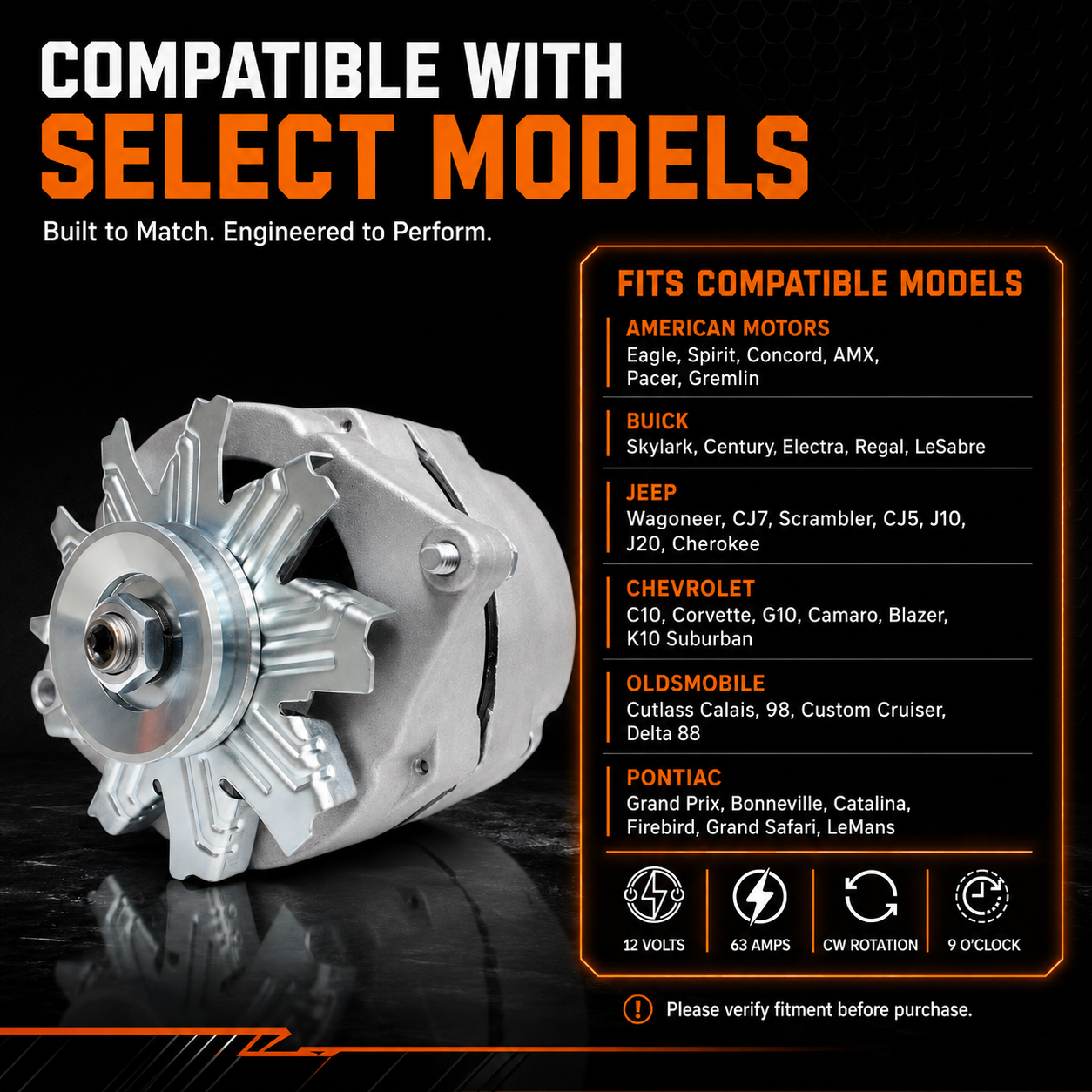 12V 63A Alternator fits Buick Chevy GMC Chevrolet B60 Case 580C