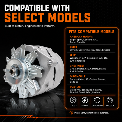 12V 63A Alternator fits Buick Chevy GMC Chevrolet B60 Case 580C