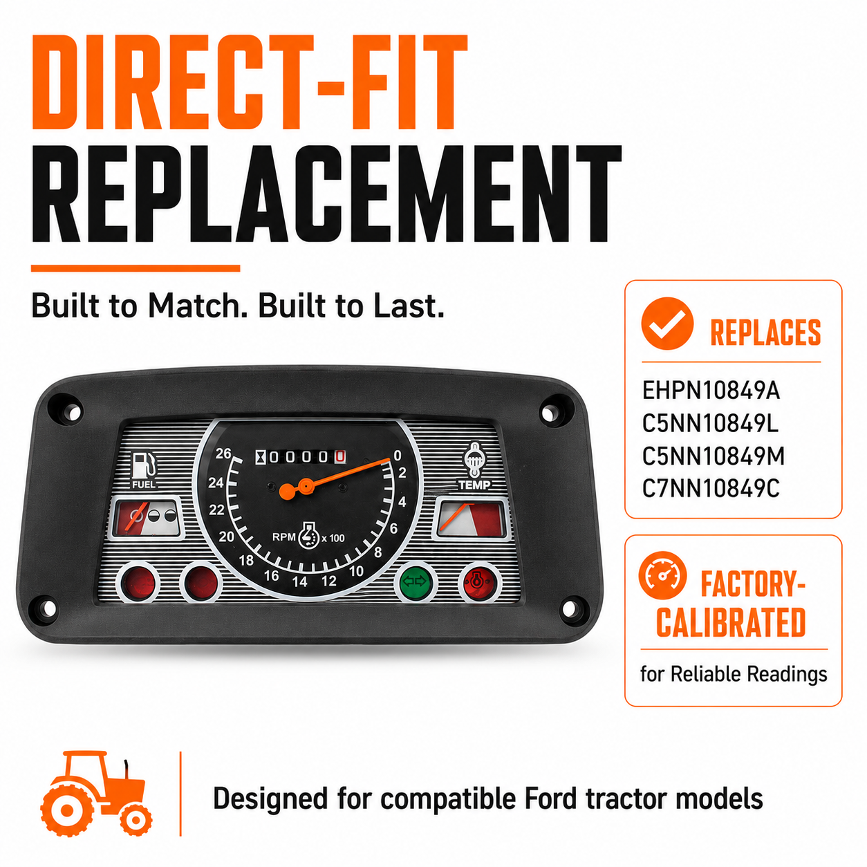 Gauge Cluster Fits Ford Tractor 5000 2000 3000 3400 C5NN10849L