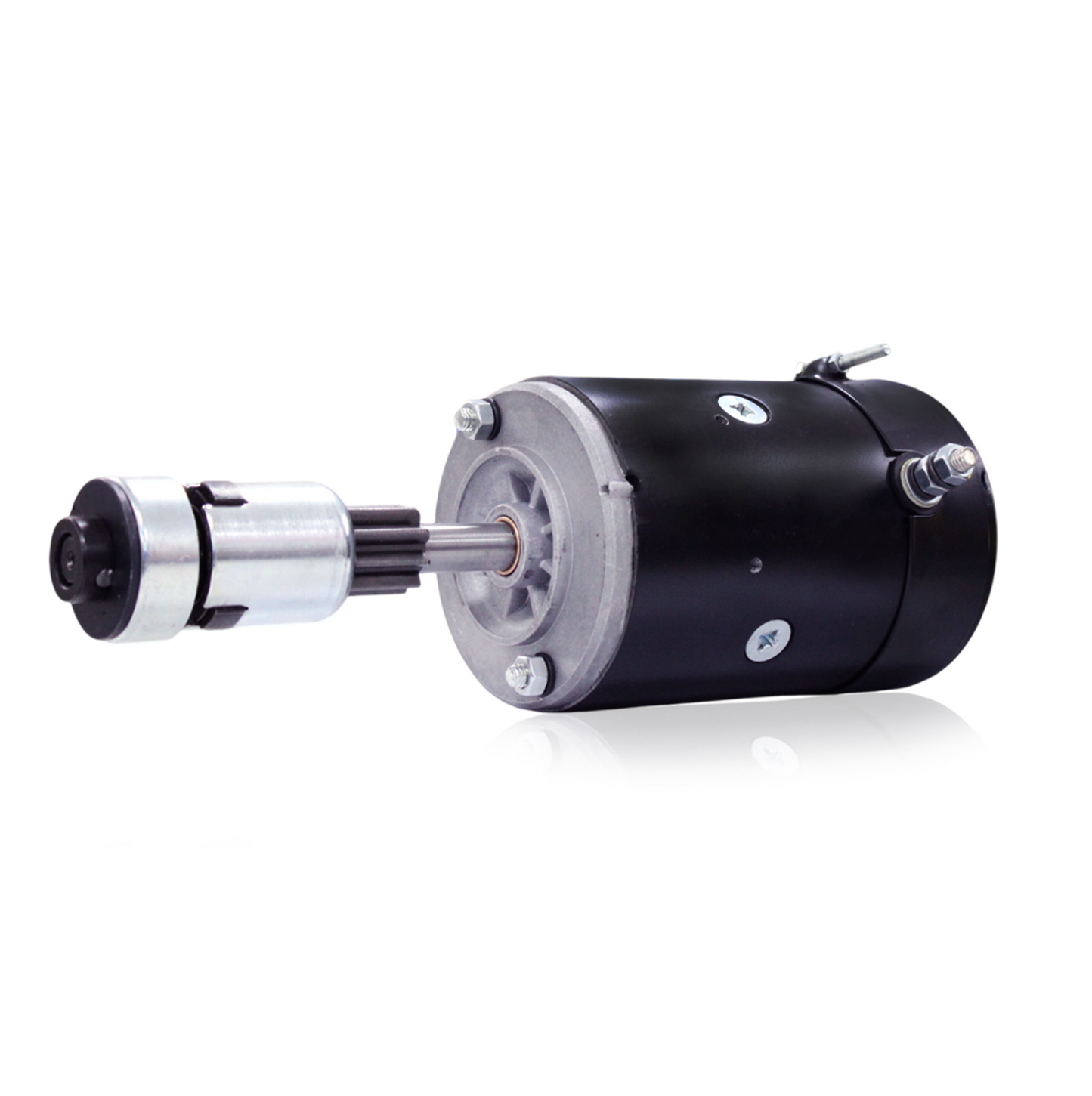 Side angle view of 12V starter motor for Ford 8N, 9N, and 2N tractors (1939–1952)

