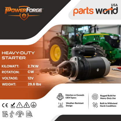 12V 2.7kW Starter fits John Deere 1032, 1040, 1042, 1052 (1983-1989)