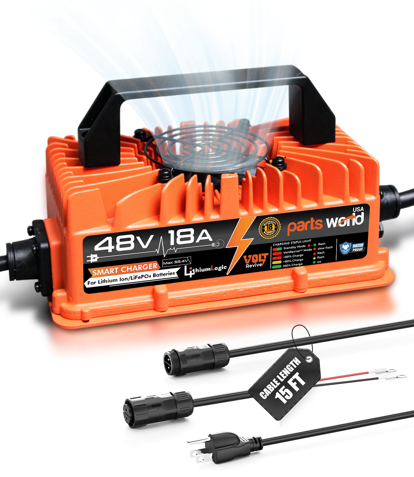 LithiumLogic™ 48V (Max 58.4V) 18A battery charger with M19 Plug