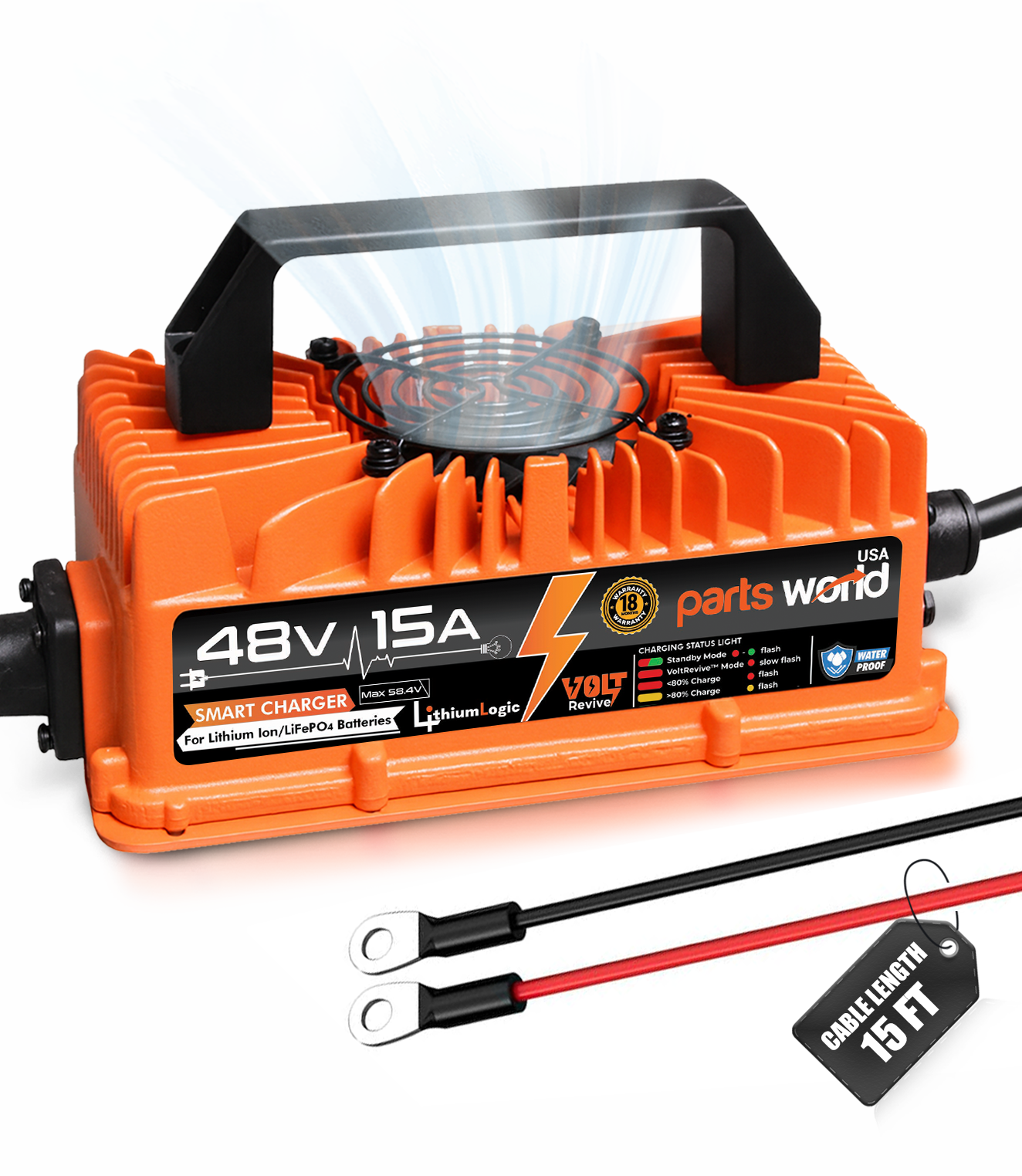 LithiumLogic™ 48V (Max 58.4V) 15A battery charger M8 Ring Terminals