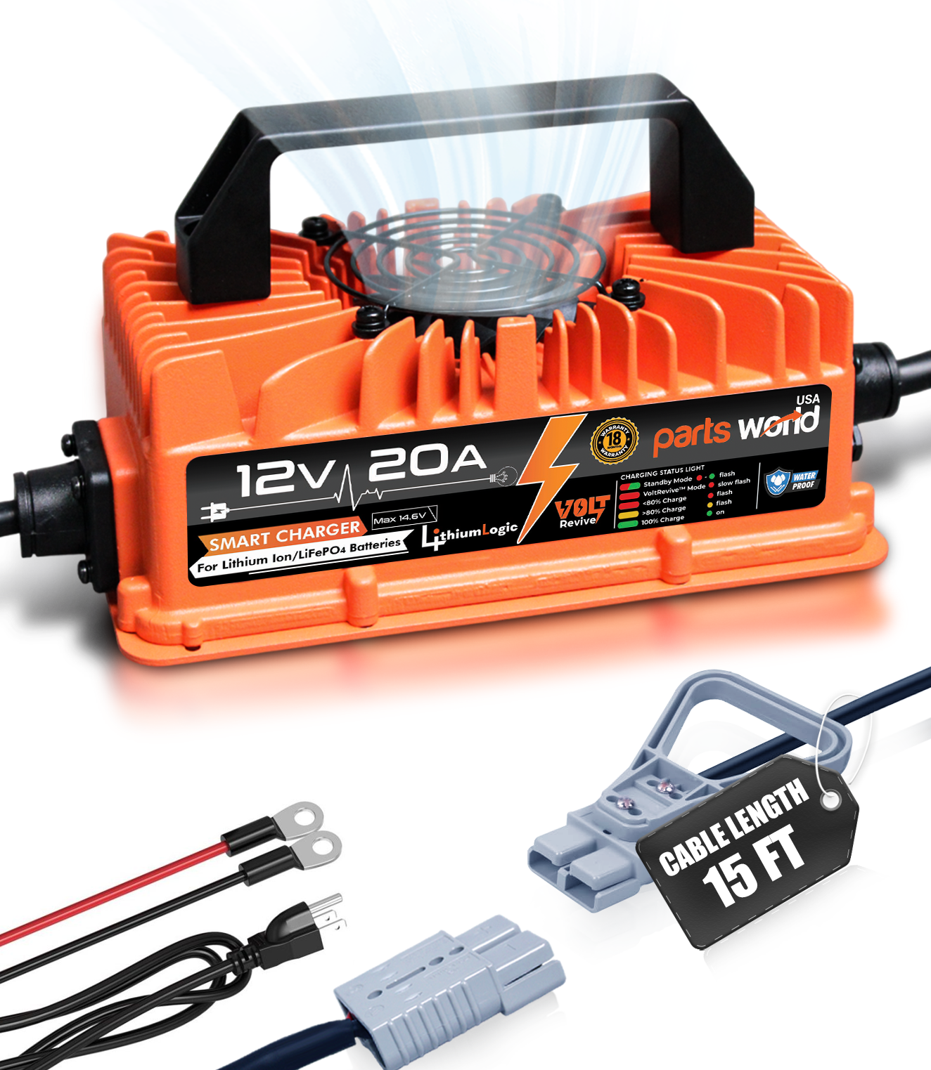 LithiumLogic™ 12V (Max 14.6V) 20A Battery Charger with SB50 plug