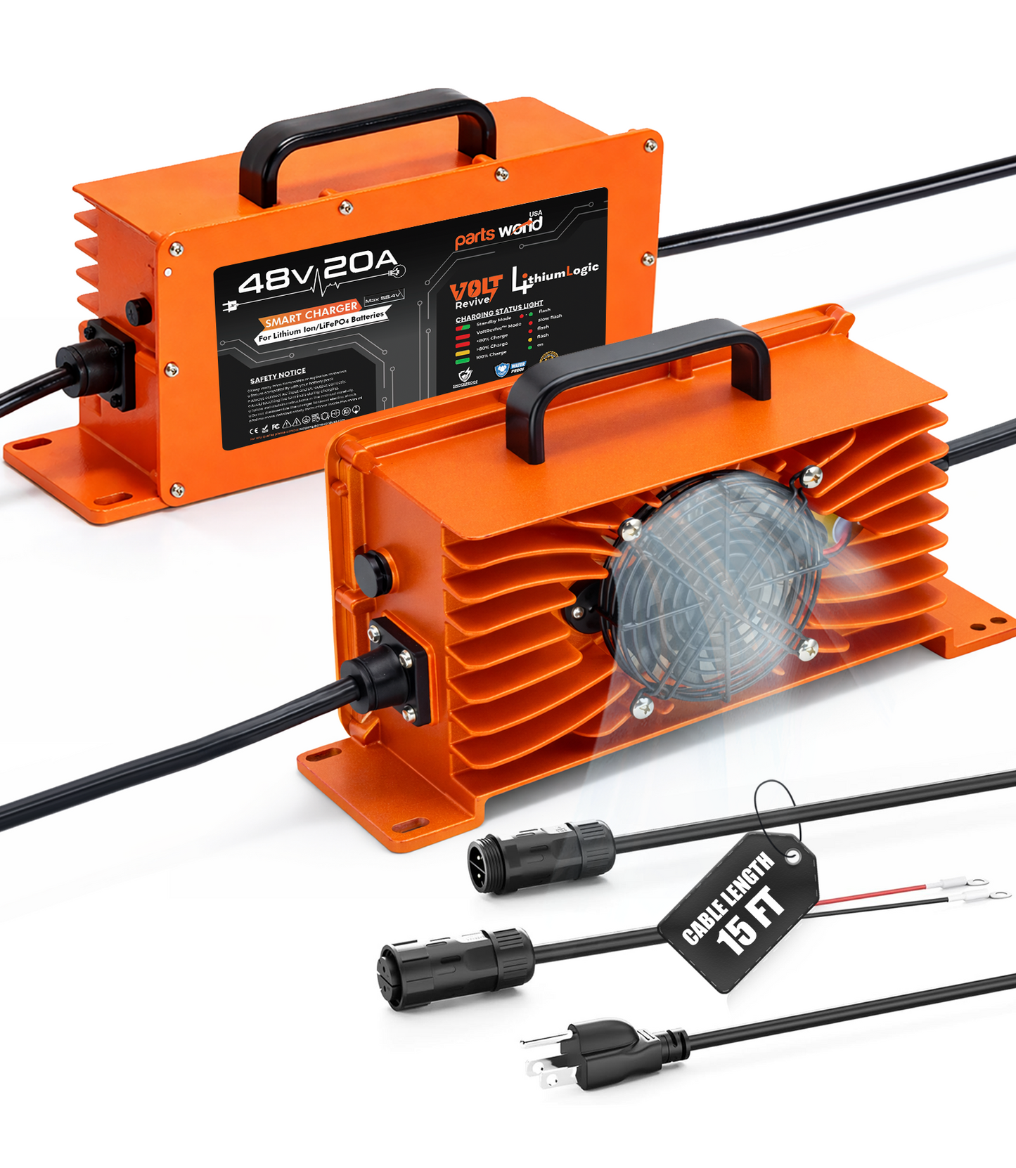LithiumLogic™ 48V (Max 58.4V) 20A battery charger with M19 Plug