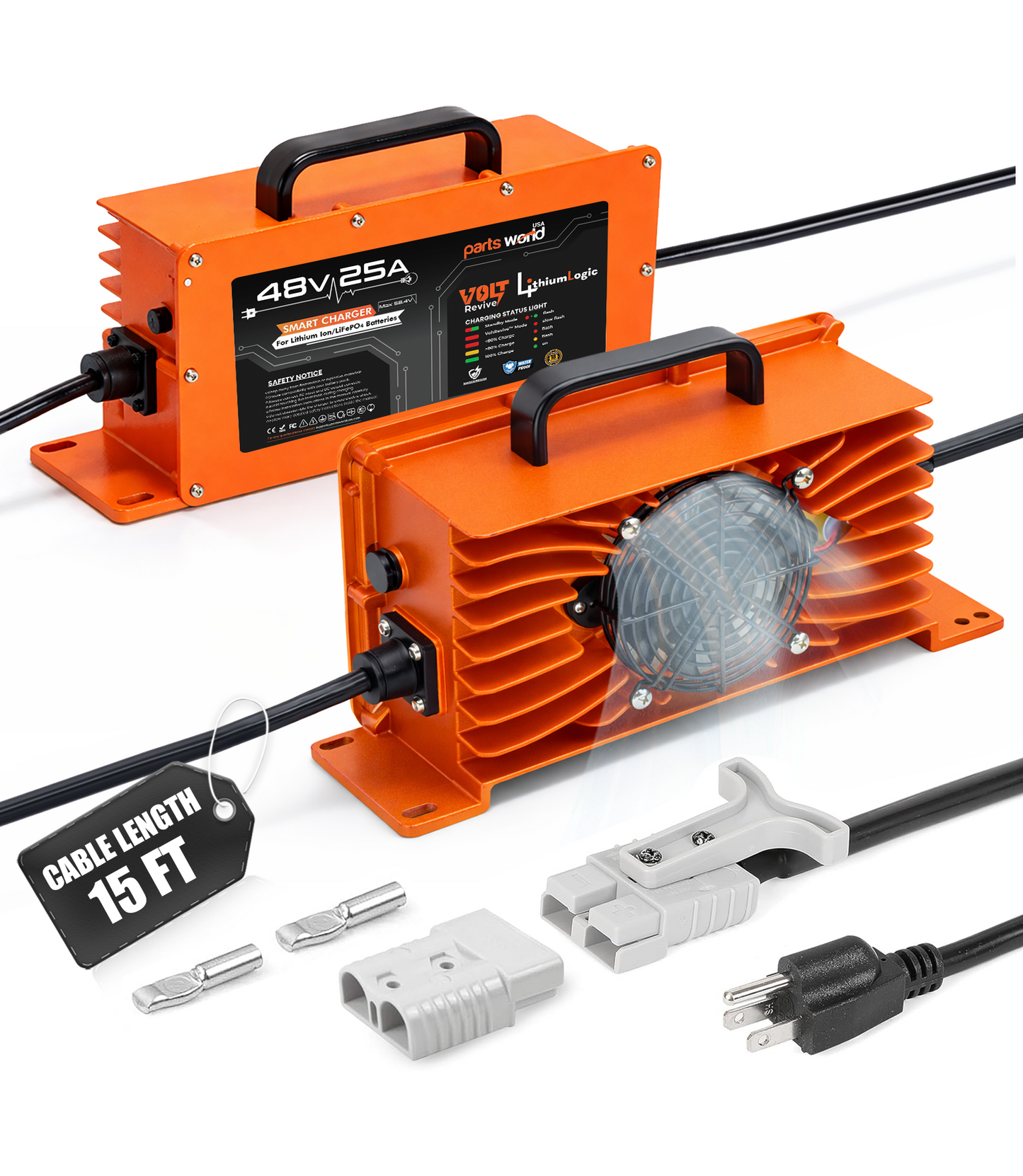 LithiumLogic™ 48V (Max 58.4V) 25A battery charger with SB50 plug