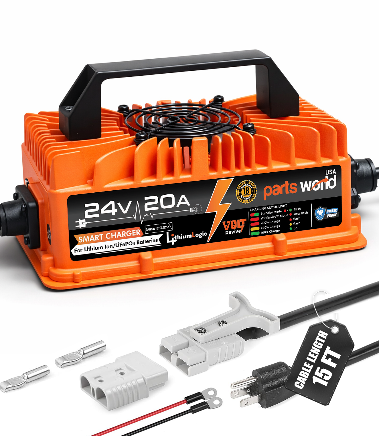 LithiumLogic™ 24V (Max 29.2V) 20A battery charger with SB50 plug