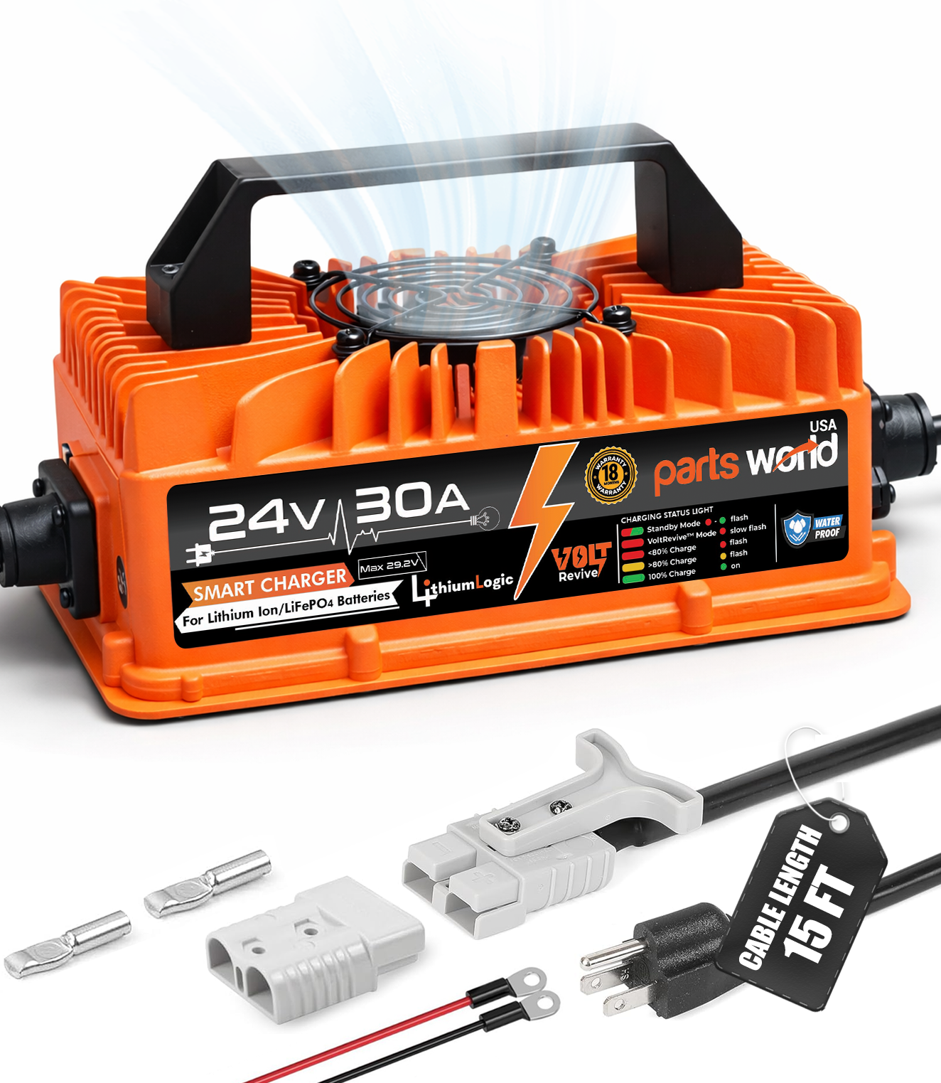 LithiumLogic™ 24V (Max 29.2V) 30A battery charger with SB50 plug