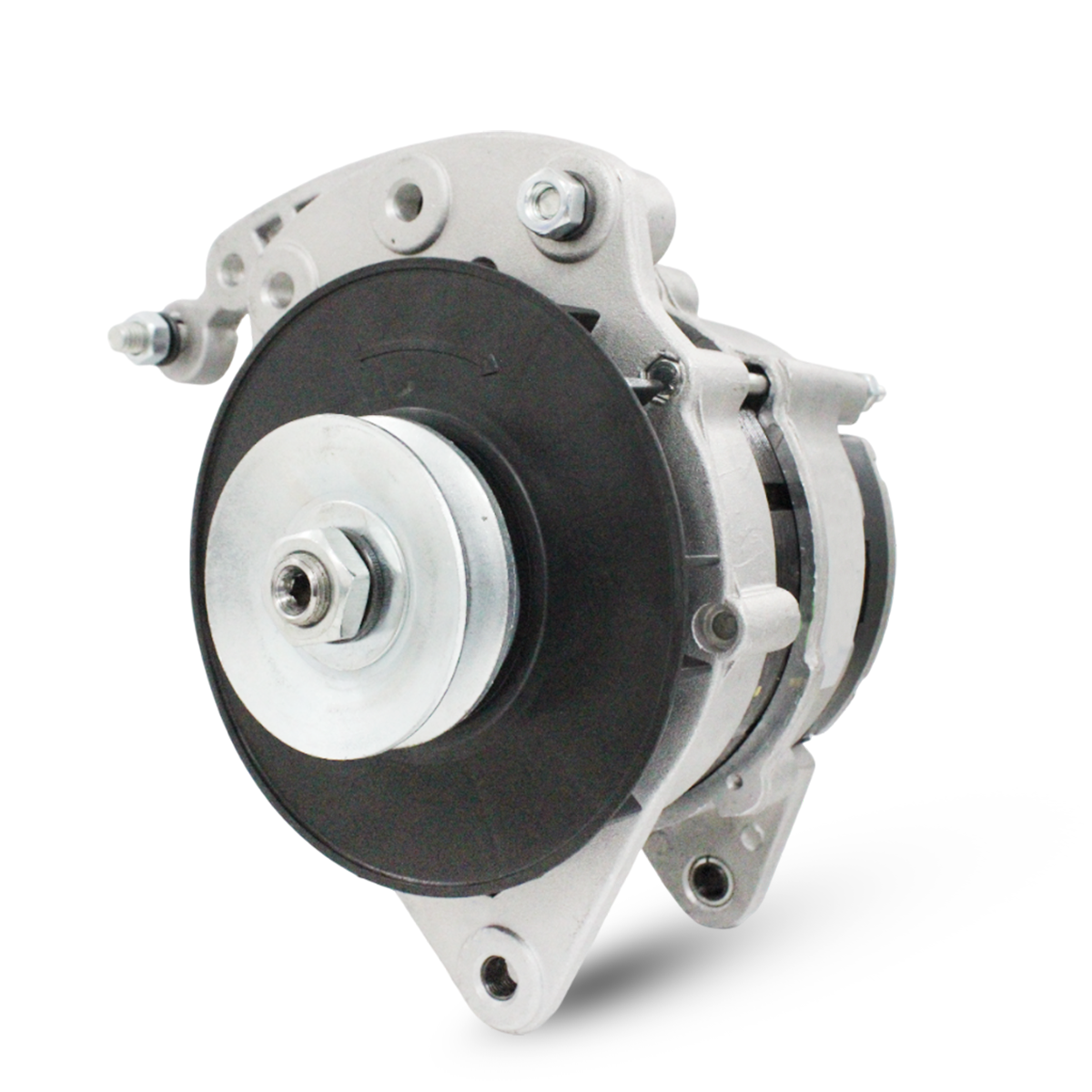 Side angle of 12V 70A marine alternator compatible with Motorola Marine series