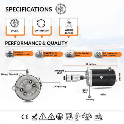Black body 6V starter motor for Ford 2000 series tractors
