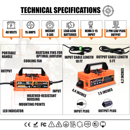 VoltRevive™ 48V 15A Golf Cart Charger for Yamaha G29 | TrickleFlow