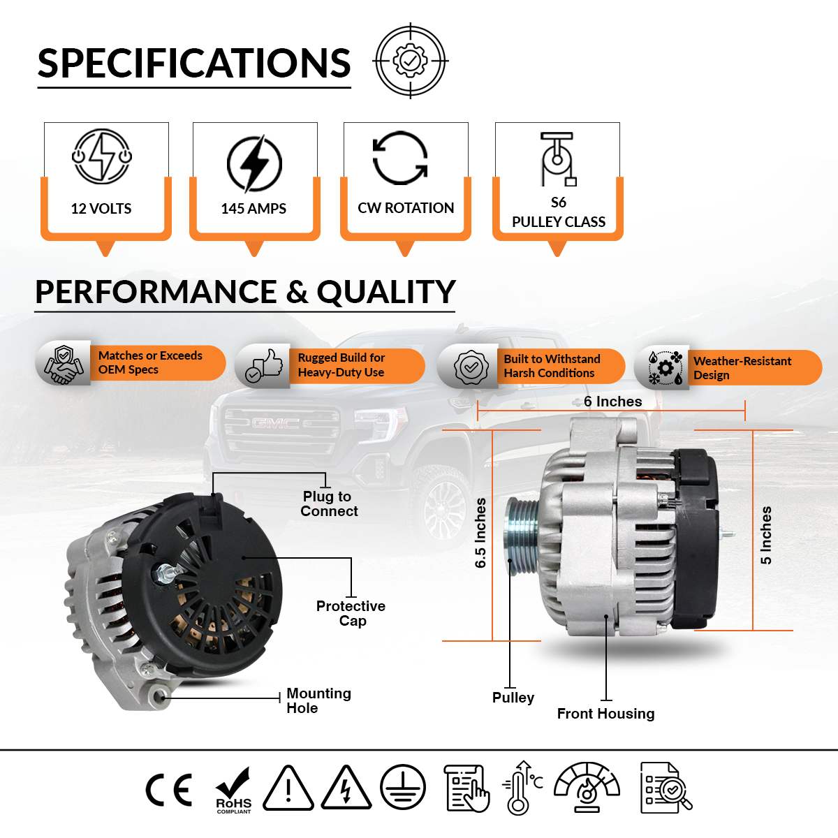 Top Angle View of 12V Alternator for Silverado 2500
