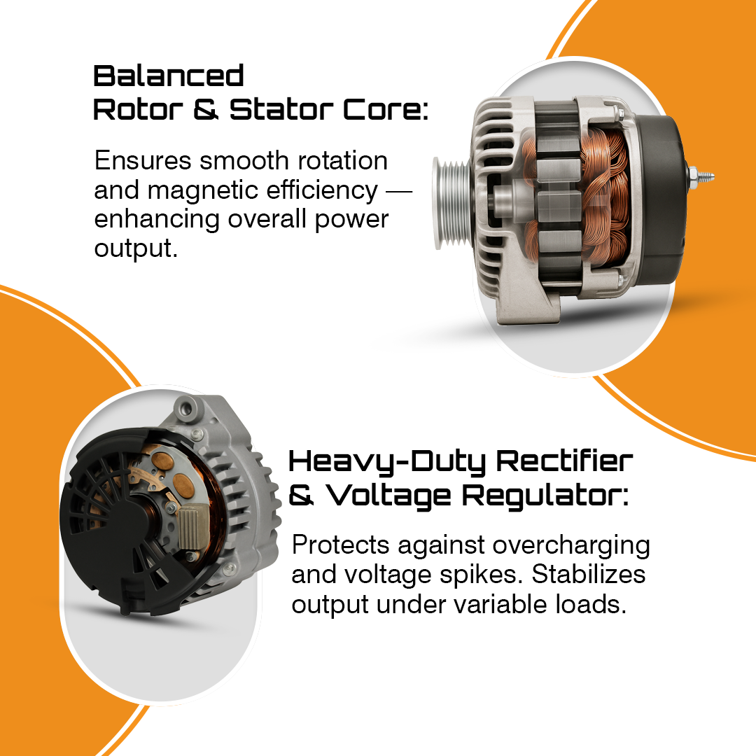  Visual of High-Performance Alternator with 1-Year Warranty Badge
