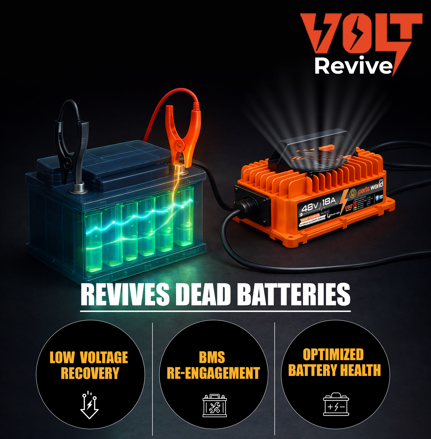 LithiumLogic™ 48V (Max 58.4V) 18A battery charger with M19 Plug