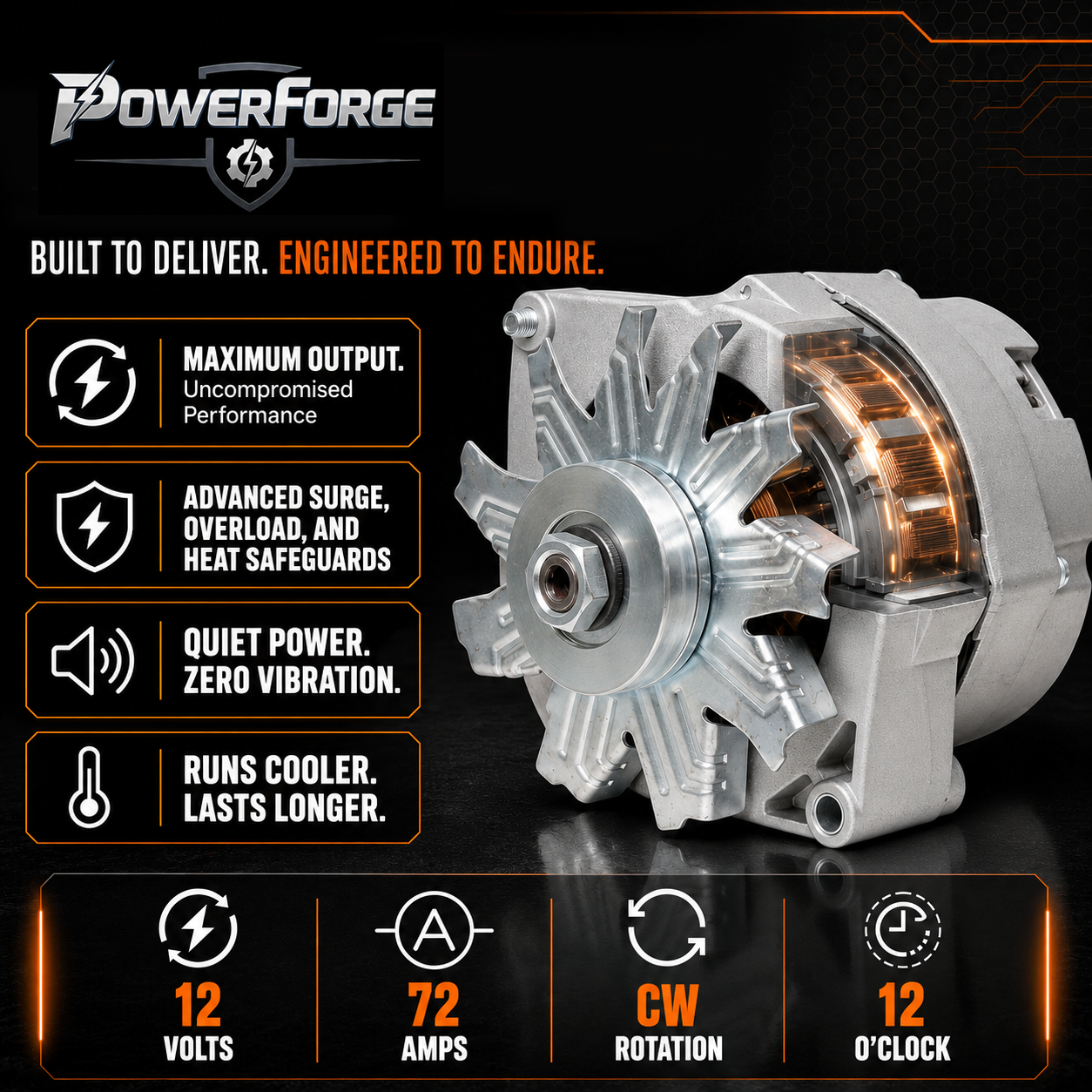 12V 72A Alternator fits Allis Chalmers 7000 7010, FORD 296C (1985-1992)
