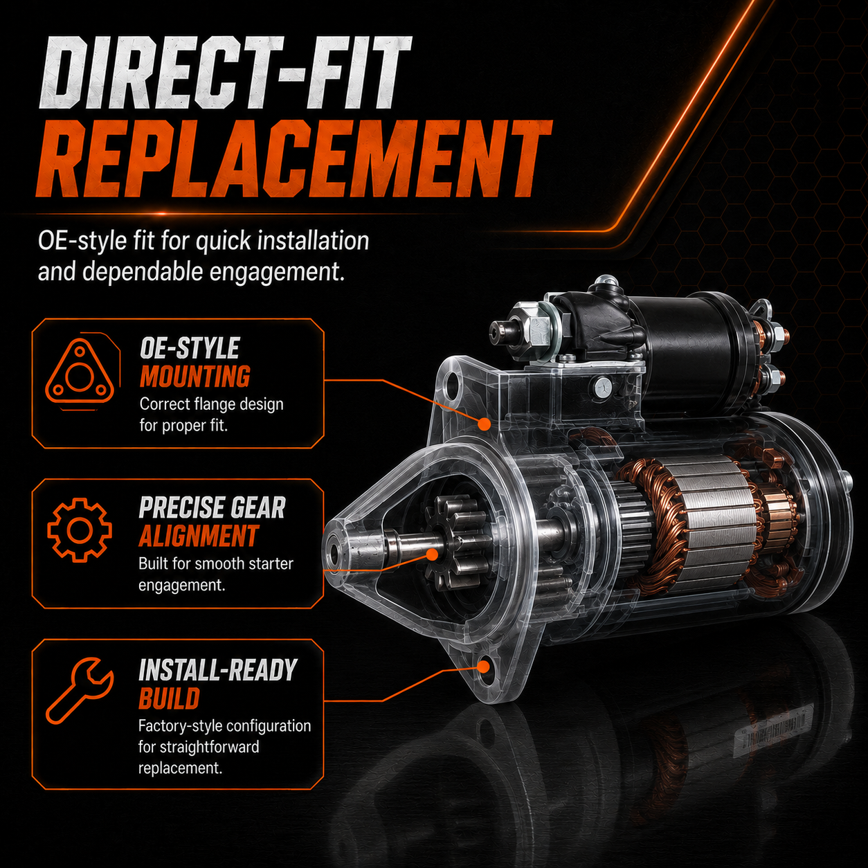 12V 2.2kW Starter fits Fordson Dexta 1957-1961, Super Dexta 1962-1964