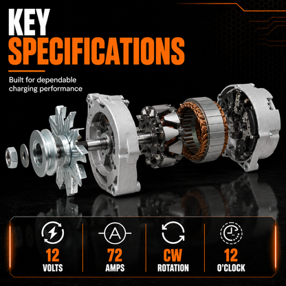 12V 72A Alternator fits Allis Chalmers 7000 7010, FORD 296C (1985-1992)