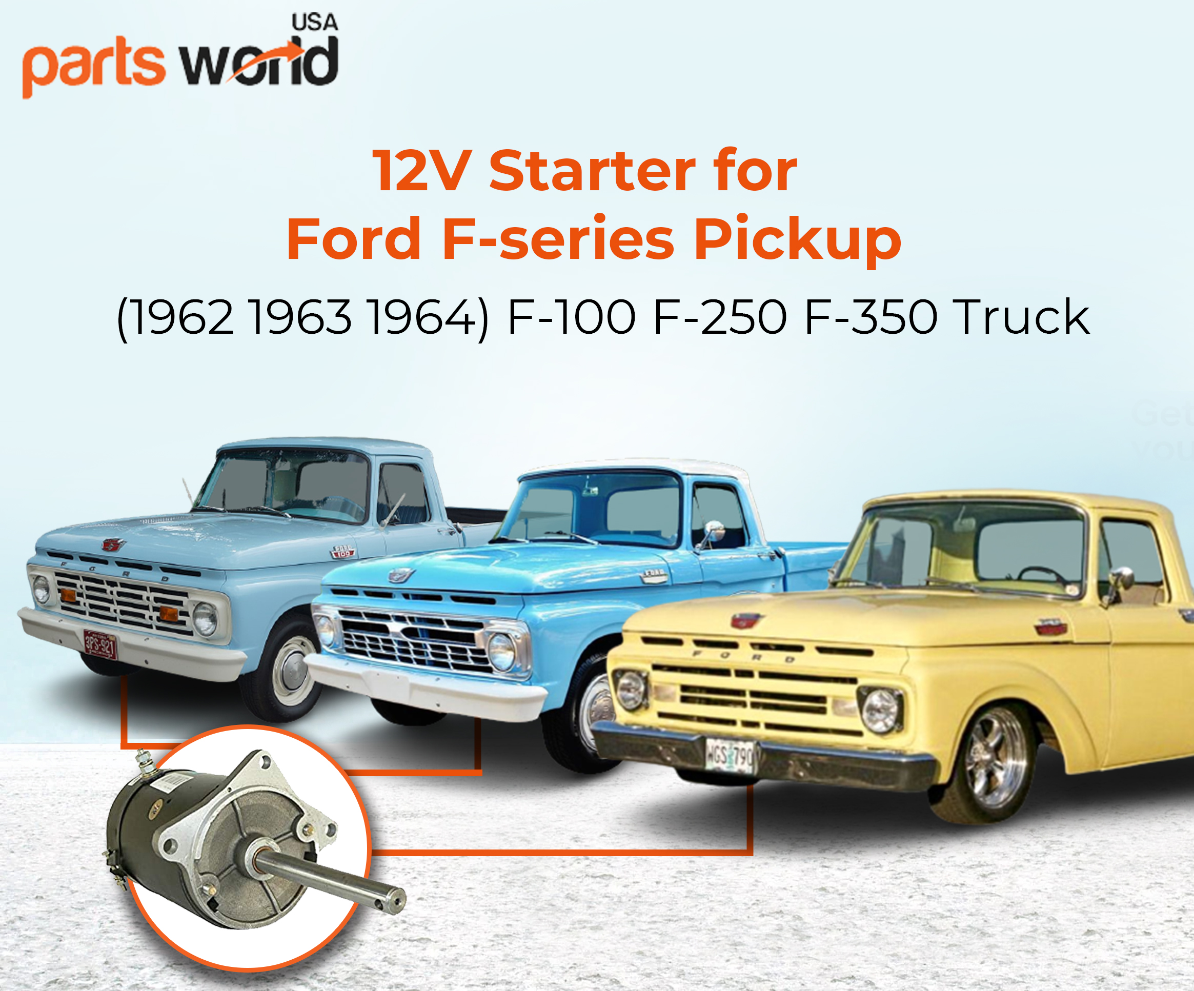12V Starter for Ford F-series Pickup (1962 1963 1964) F-100 F-250 F-350 Truck C2AF-11001-A, C2AZ-11002-B, C2SF-11001-A, C2SZ-11002-A, C3AF-11001-A, C3NF-11002-A, C3SF-11001-A, FAY-11001-A